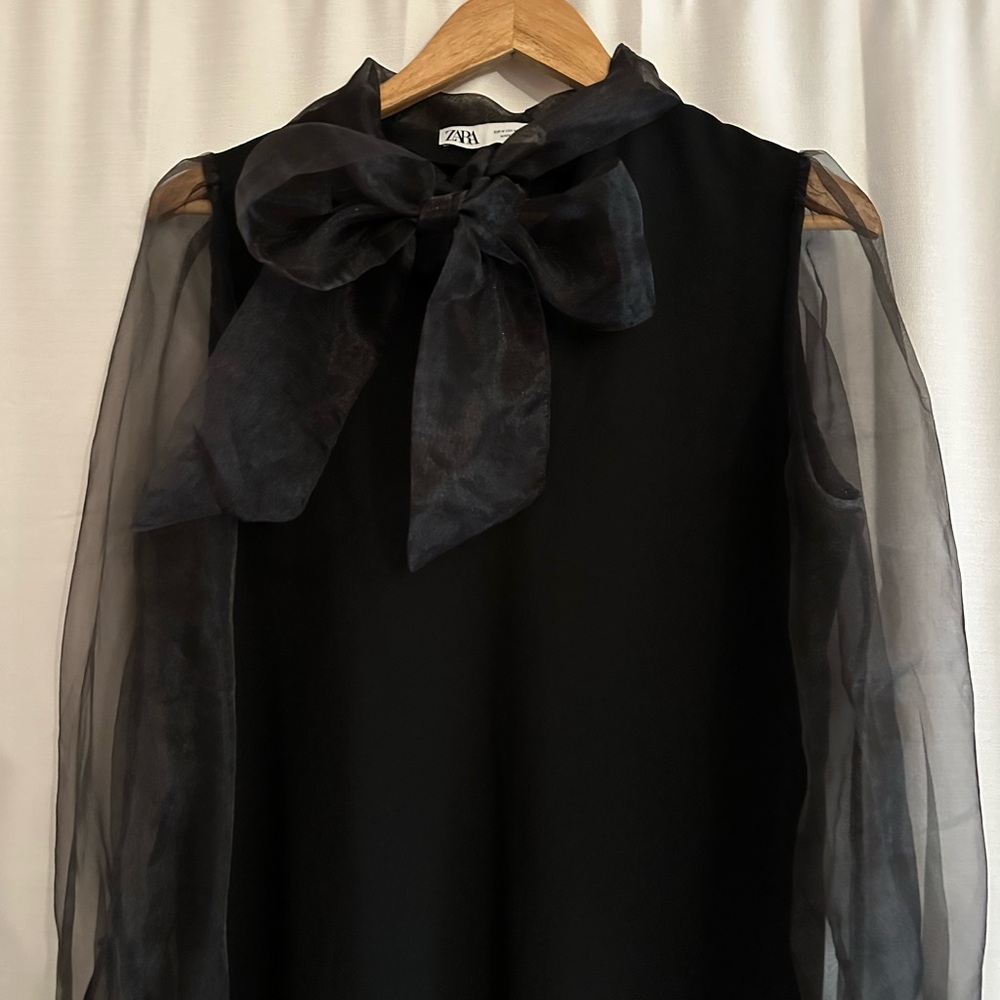 Elegant Black Sheer Sleeve Dress